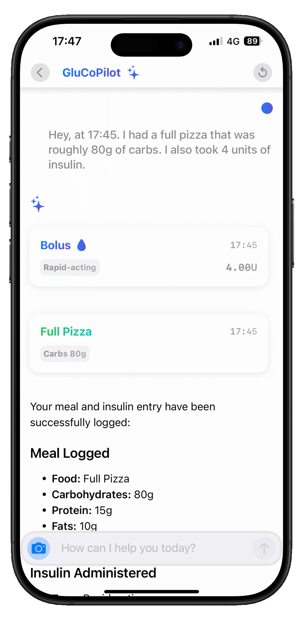 Seamlessly track both insulin and meals in parallel for an integrated view of your health.